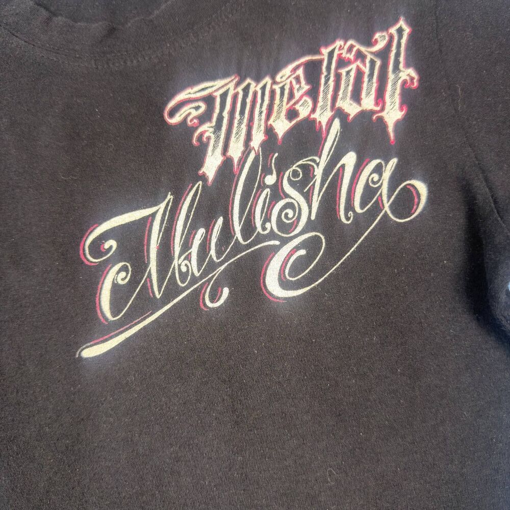 Metal Mulisha Womens Black Tee Y2K Script Logo Wing Back Fitted